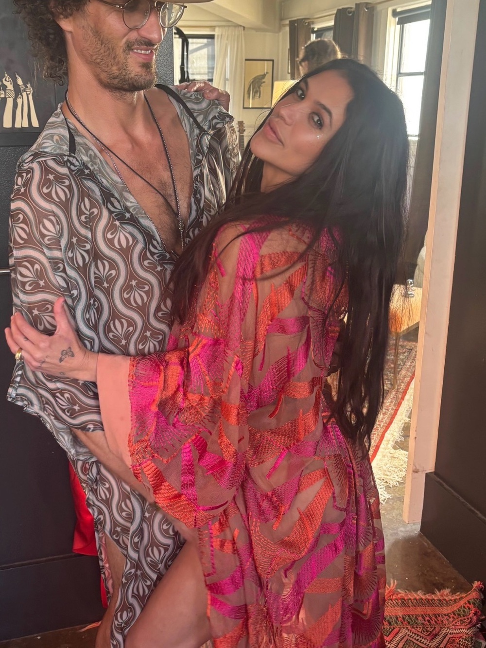 Jen's Pirate Booty Long Sleeve Sheer Maxi Dress in Pink and Orange
